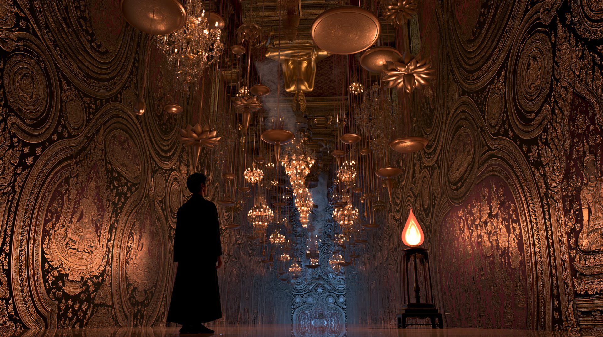 people walking on a bare floor inside an immersive room at 4am bangkok